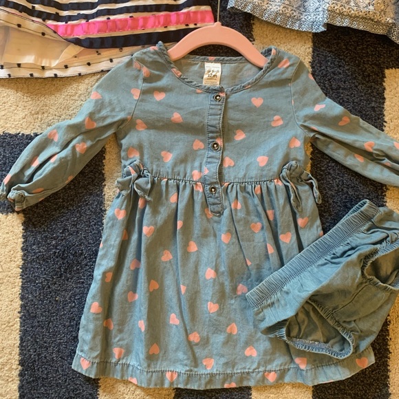 Adorable Little Girl Dresses x 3  - 12-18 Months Hearts Dots Excellent Condition - Picture 2 of 6